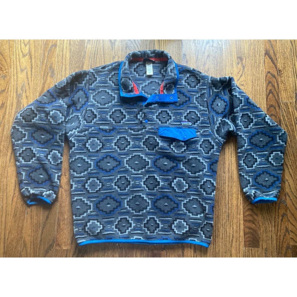 Patagonia Synchilla Snap-T Pullover Mens Medium Aztec Yanaba Forge Grey Fleece